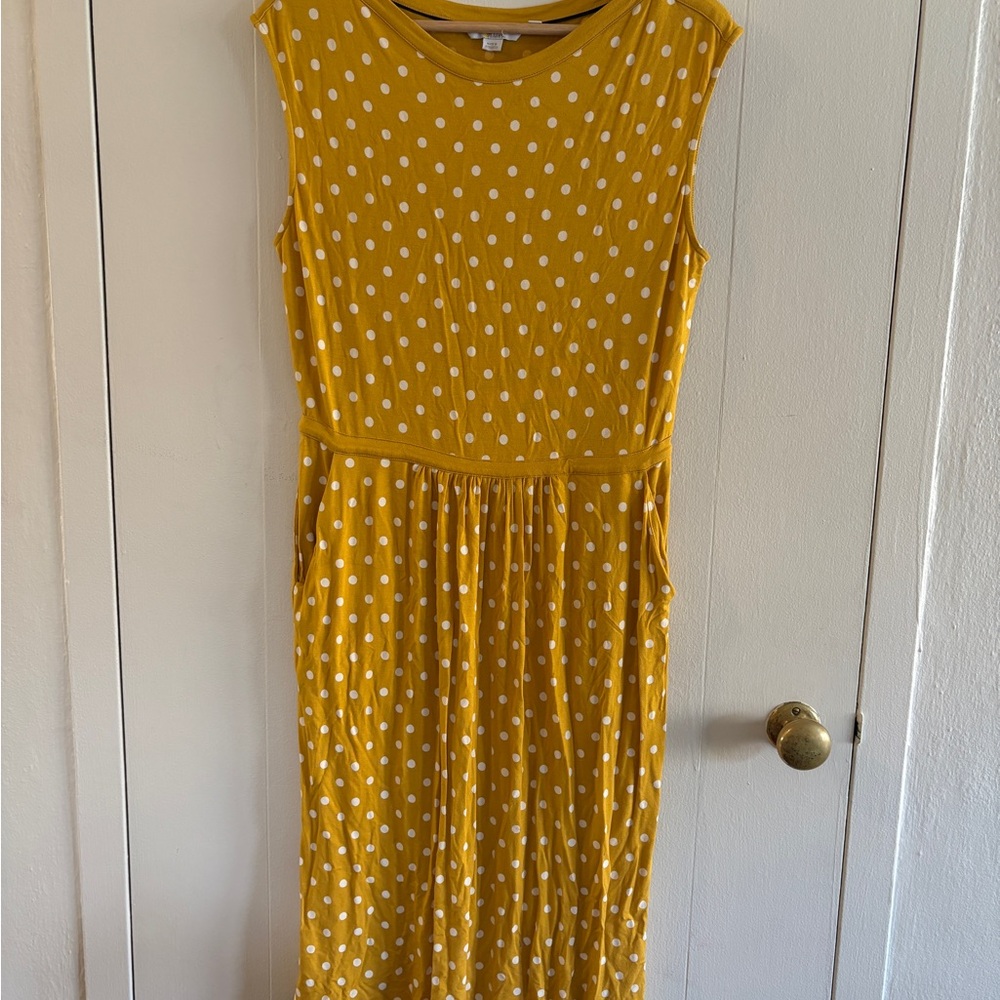 Boden Yellow Polka Dot Midi Dress